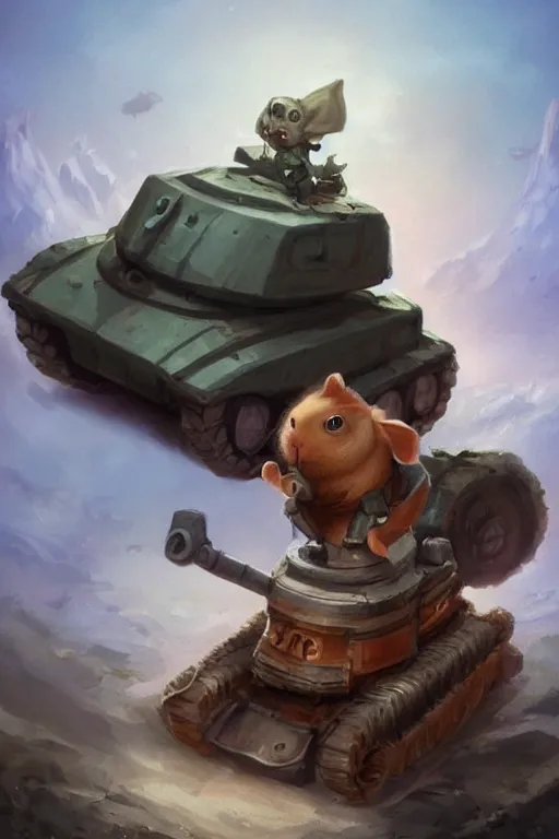 Image similar to cute little anthropomorphic Guinea Pig driving a tank, tiny, small, short, American tanker outfit, cute and adorable, pretty, beautiful, DnD character art portrait, matte fantasy painting, DeviantArt Artstation, by Jason Felix by Steve Argyle by Tyler Jacobson by Peter Mohrbacher, cinematic lighting