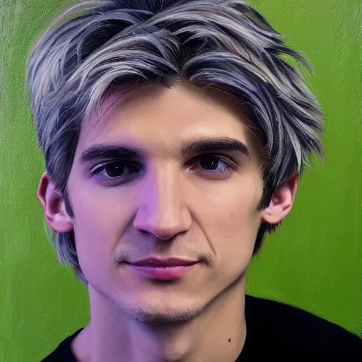 Image similar to Portrait of xQc with Pepega , oil painting