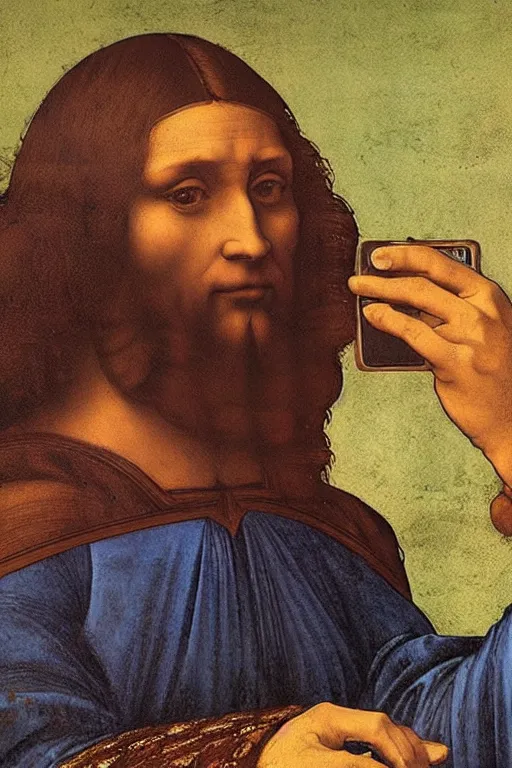 Image similar to leonardo da vinci taking a selfie