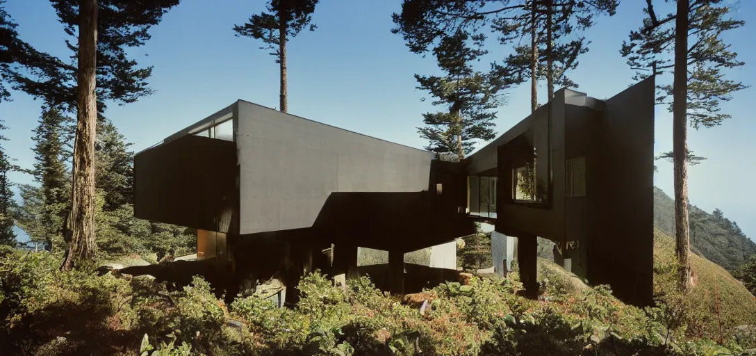 Image similar to house by rem koolhaas on mt. tam. fujinon premista 1 9 - 4 5 mm t 2. 9. portra 8 0 0.