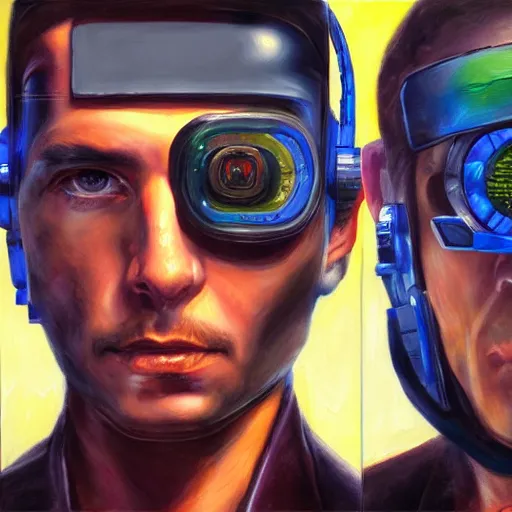 Prompt: portrait of three cyberpunk mobsters, detailed oil painting