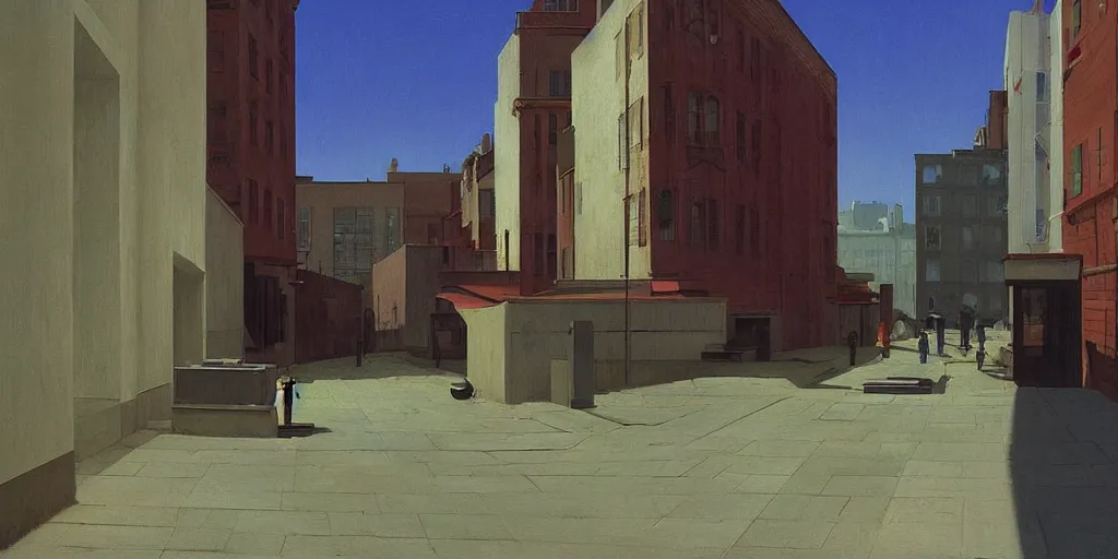 Prompt: city alley by Edward Hopper and James Gilleard, Zdzislaw Beksinski, highly detailed, vacant