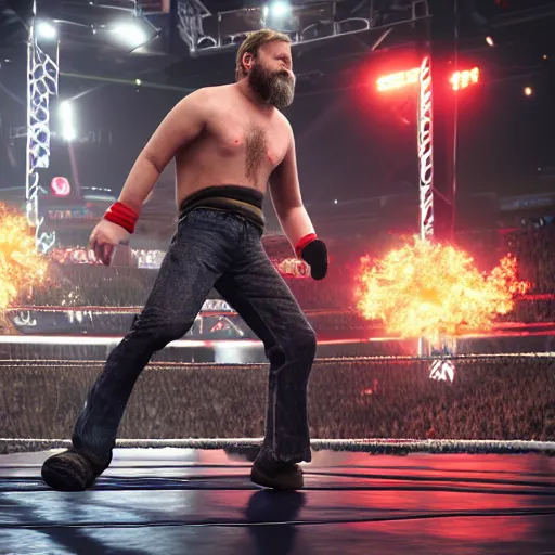 Image similar to Slavoj Zizek versus Jordan Petersonat wrestlemania, trending on artstation, cgsociety, octane render, unreal engine, bokeh