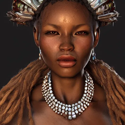 Prompt: a beautiful Zulu princess, epic, epic lighting, character portrait, james gurney, character concept style trending on artstation, detailed face, concept art, detailed, octane render cinematic, photo-realistic, 8k, high detailed