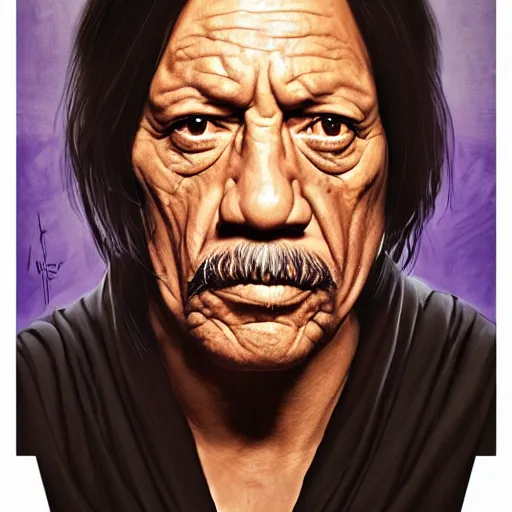 Image similar to danny trejo female, jedi master, wearing the traditional jedi robe, beautiful and uniquely odd looking, detailed symmetrical close up portrait, intricate complexity, in the style of artgerm and ilya kuvshinov, magic the gathering, star wars art, danny trejo