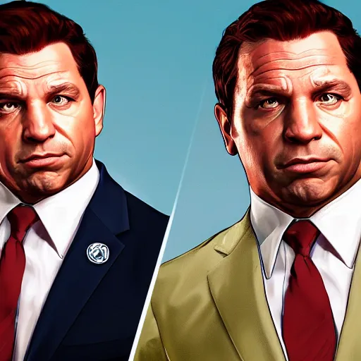 Image similar to Ron DeSantis portrait, GTA 5 Cover art, no text