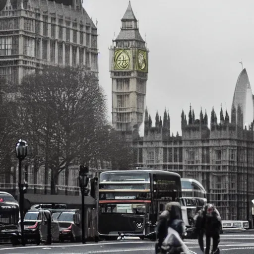 Prompt: shadow monsters attacking London