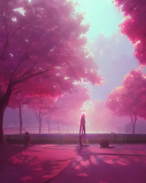 Image similar to a pink scene, everything is pink, perfect pink shading, pink atmospheric lighting, by makoto shinkai, stanley artgerm lau, wlop, rossdraws