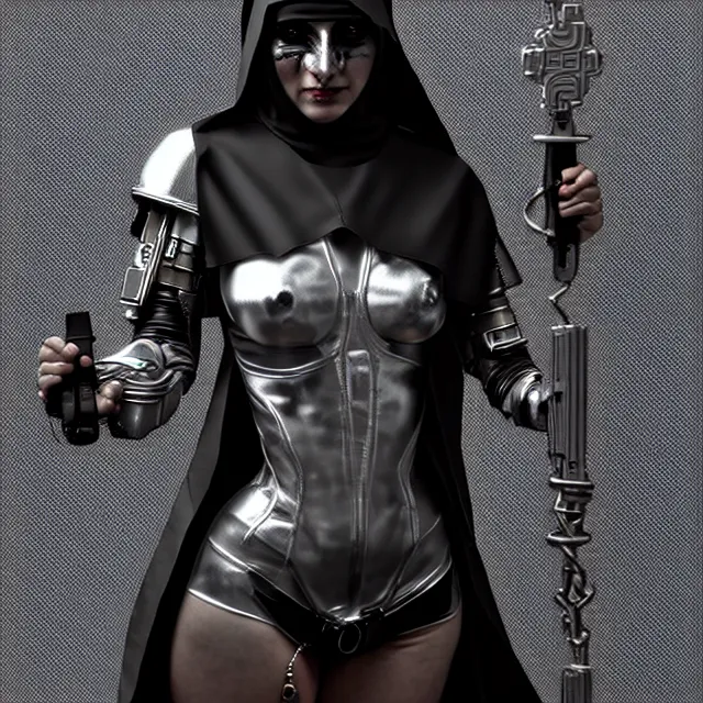 Image similar to cyberpunk nun warrior, highly detailed, 8 k, hdr, award - winning, trending on artstation, clayton crain