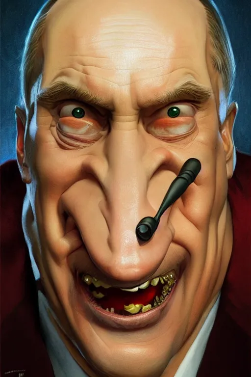 Image similar to vladimir putin as an evil stupid robotnik dr eggman, realistic portrait, symmetrical, highly detailed, digital painting, artstation, concept art, smooth, sharp focus, illustration, cinematic lighting, art by artgerm and greg rutkowski and alphonse mucha