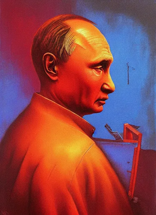 Image similar to Painting in a style of Beksinski featuring Vladimir Putin