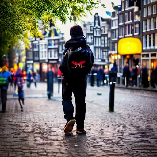 Prompt: super mario roaming the streets of amsterdam, photo, wide lens, real life, bokeh