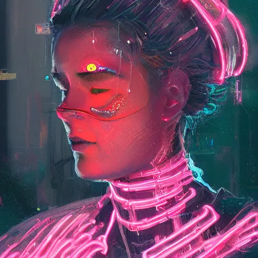 Image similar to detailed side profile portrait Neon Girl, cyberpunk futuristic neon, reflective puffy coat, by Ismail inceoglu dragan bibin hans thoma greg rutkowski Alexandros Pyromallis Nekro Rene Maritte Illustrated, Perfect face, fine details, realistic shaded, fine-face, pretty face, 8k, UHD, ray tracing