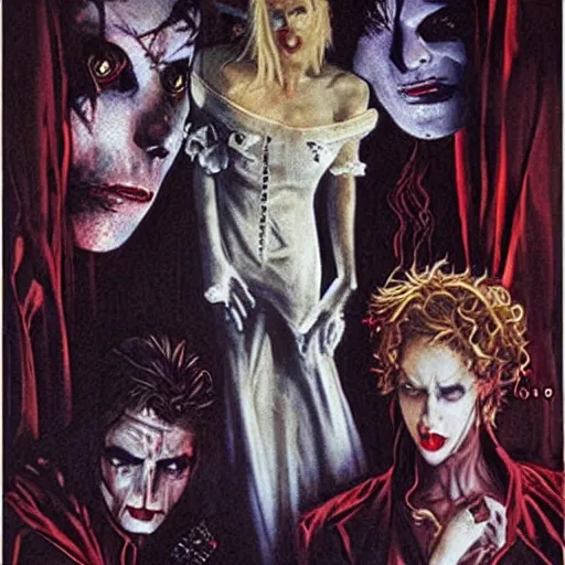 Image similar to 1990's movie poster for Vampire: the Masquerade, gothic horror, highly detailed by Drew Struzan