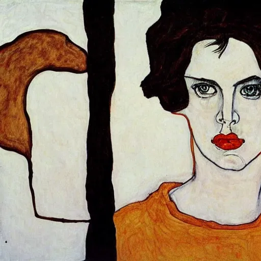 Image similar to lana del rey painted by egon schiele