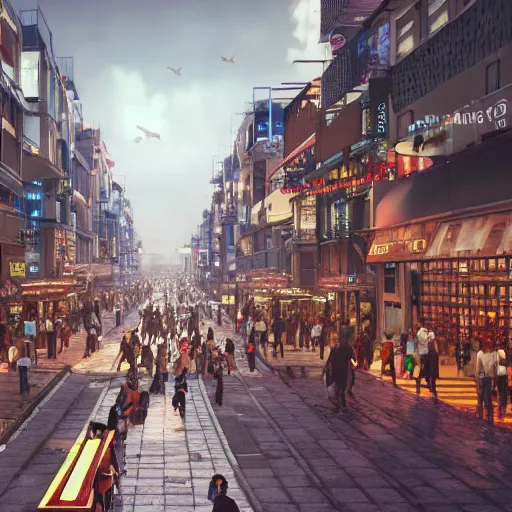 Prompt: 8 k hd detailed octane render of a bustling city street in a backwater spaceport