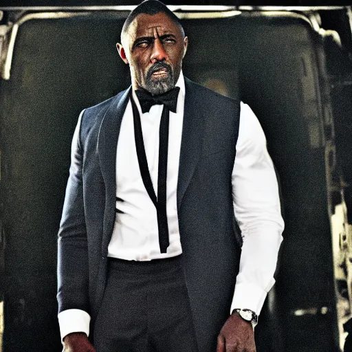Prompt: film still of Idris Elba as James Bond in new James Bond movie