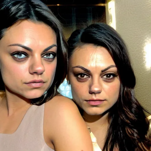 Prompt: Selfie photograph of Mila Kunis and Mila Kunis, golden hour, 8k,