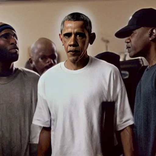 Prompt: 8 mile movie still of barack obama rapping