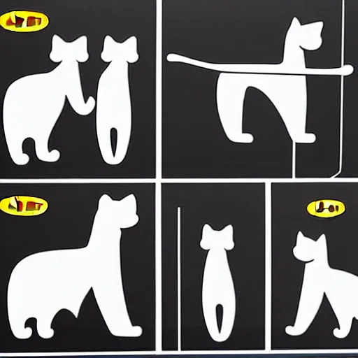 Image similar to black and white illustrated instructions on how to put together a cat made by ikea