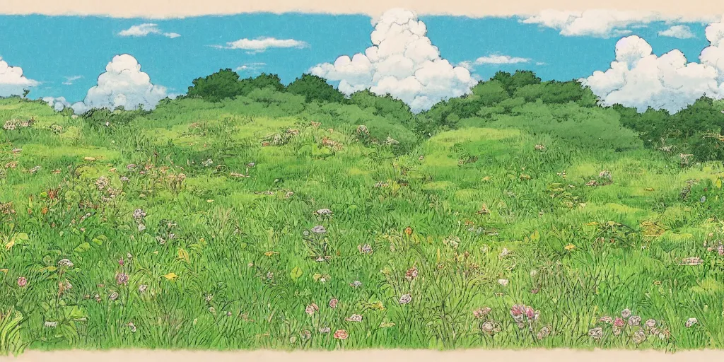 Prompt: a grassland environment in the studio ghibli style, ghibli,