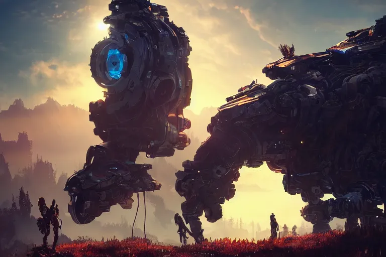 Image similar to watcher machine mecanical creature robot of horizon forbidden west horizon zero dawn radiating a glowing aura global illumination ray tracing hdr fanart arstation by ian pesty and alena aenami artworks in 4 k