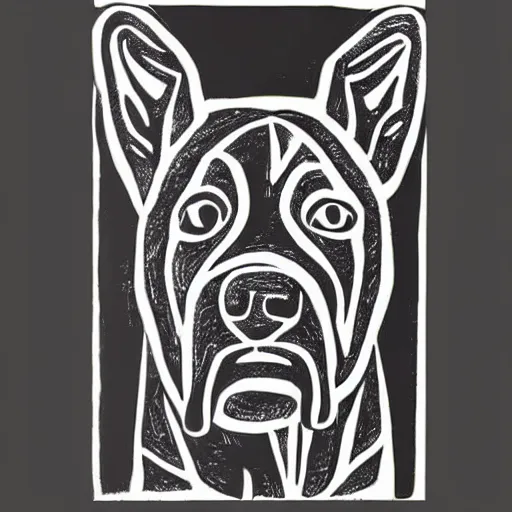 Prompt: dog linocut print by Samuel Jessurun de Mesquita