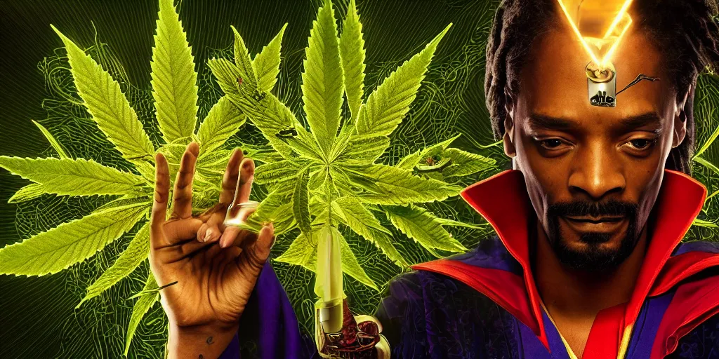 Prompt: snoop dogg doctor strange, marijuana, marijuana leaves, green light, highly detailed, cinematic by francis tneh, marvel cinematic universe, mcu, photo