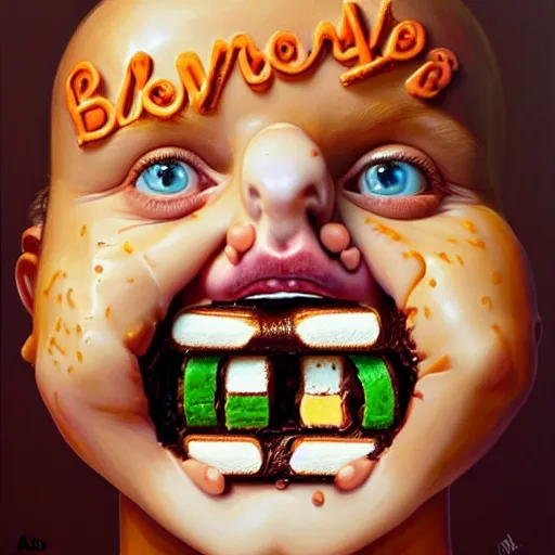 Image similar to drew barrymore face inside! a smore, chocolate, marshmallow graham cracker, digital painting by arcimboldo, rhads