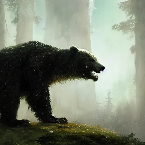 Image similar to A were-bear, roaring at the Moon, fantasy art by Greg Rutkowski