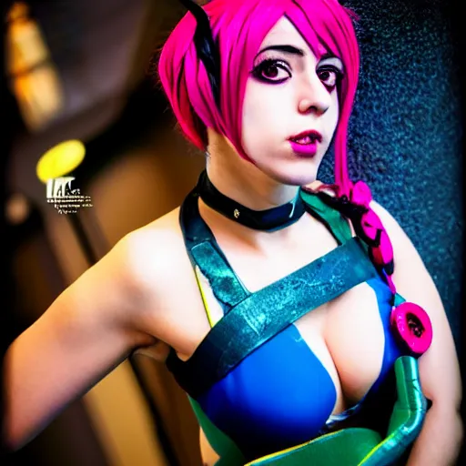 Prompt: photograph of a jolyne kujoh, cosplay, filmic, cinematographic