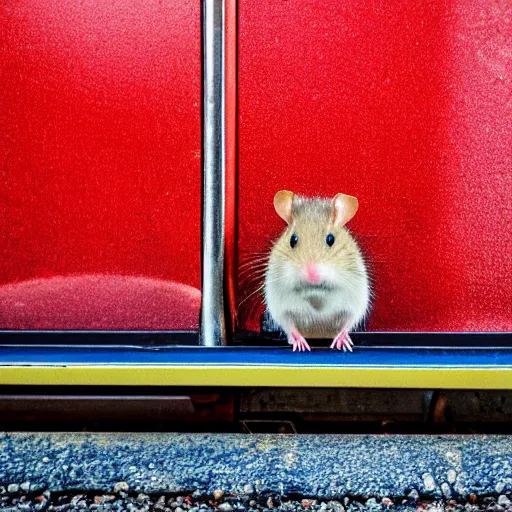 Image similar to detailed photo of a hamster waiting for the train, various poses, full body, unedited, daylight, dof 8 k