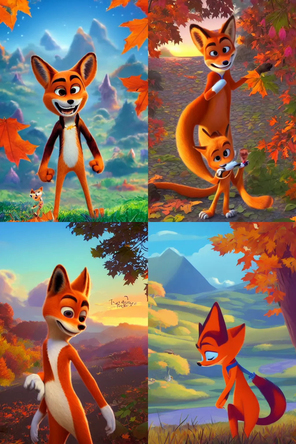 Prompt: nick wilde, whistful, lo - fi beats, autumn, animesque, morning sunrise, outdoors