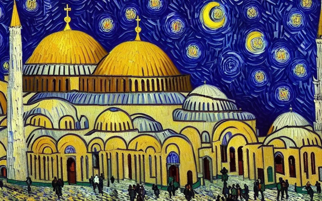 Image similar to detailed expressionist oil painting by van gogh of the hagia sophia church of constantinople, beautiful byzantine architecture, landscape painting, expressionism, 8 k resolution, smooth, sharp focus, matte painting