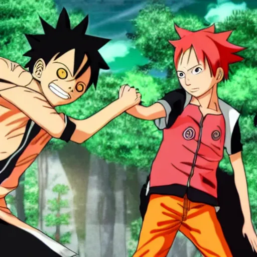 Prompt: boruto fighting luffy