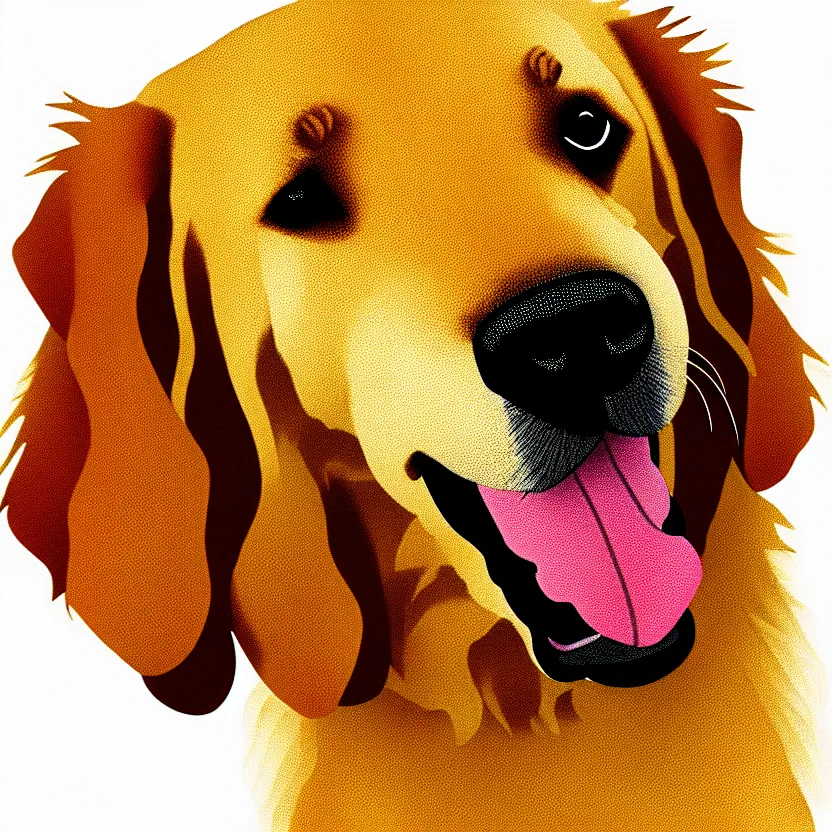 Image similar to golden retriever, white background, line cartoon, high detail, no cut off