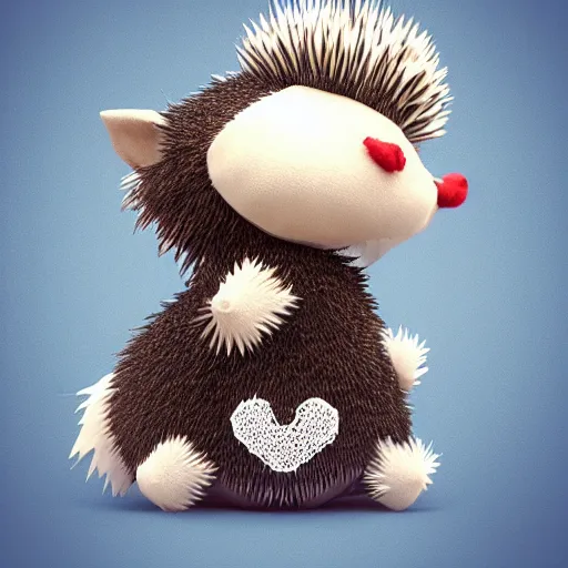 Image similar to cute fumo plush of a hedgehog girl with prickly spines, character design contest winner, silhouette, artstation, vray, anime girl, black and white and read, heart