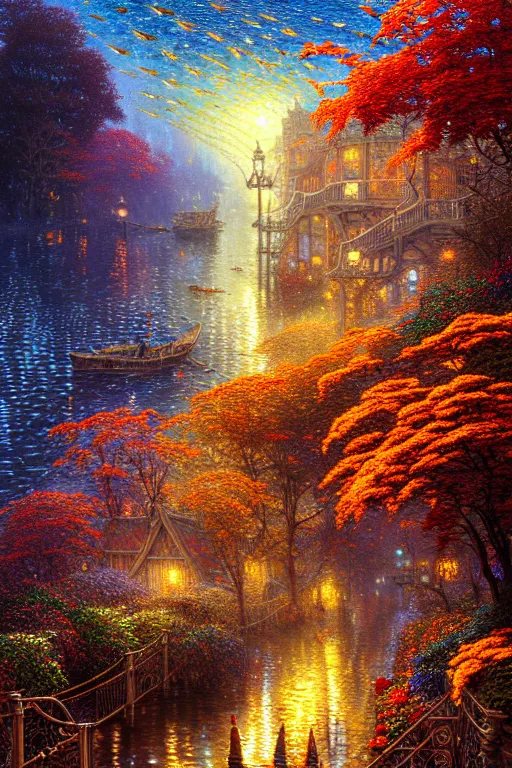 Prompt: intricate detailed Autumn Leaves flowers Daylight Dream Pier james gurney,dan luvisi,Petros Afshar,tim hildebrandt,liam wong,Mark Riddick,thomas kinkade,ernst haeckel,dan mumford,trending on artstation,josephine wall, WLOP ,cgsociety by Gediminas Pranckevicius, trending on cgsociety and DeviantArt