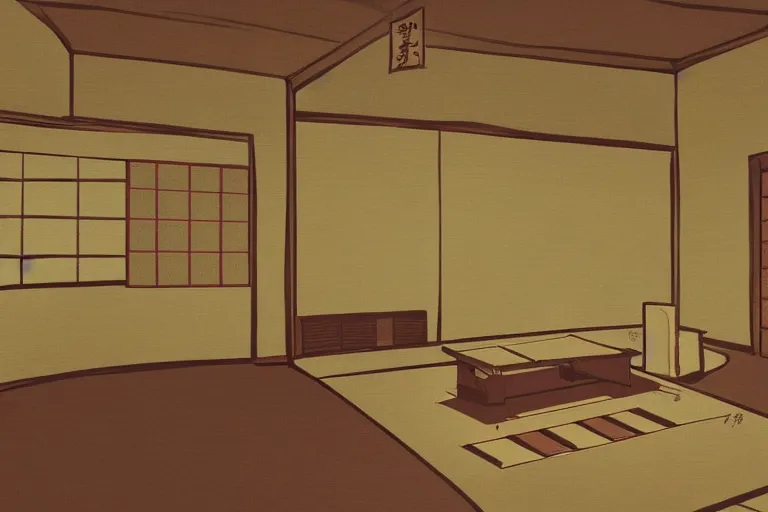 Prompt: concept art of japanese room, sen no rikyu, urasenke, paint style