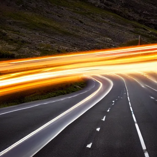 Image similar to traffic jam on a mountain highway, high resolution photograph, extreme dramatic lighting