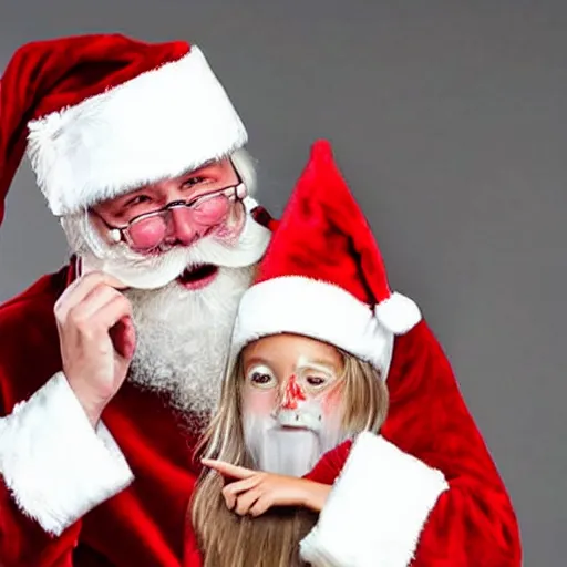 Image similar to santa screaming at a child biting his beard