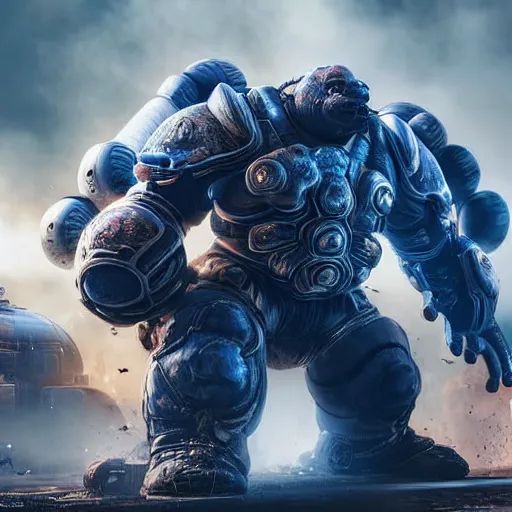 Image similar to Blastoise in gears of war, splash art, movie still, detailed face, photorealistic facial features, cinematic lighting, dramatic, octane render, long lens, shallow depth of field, bokeh, anamorphic lens flare, 8k, hyper detailed, 35mm film grain