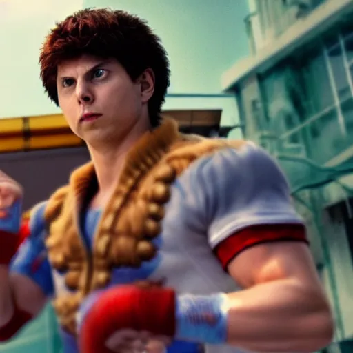 Prompt: Michael Cera staring as Ryu in the Street Fighter 2024 movie