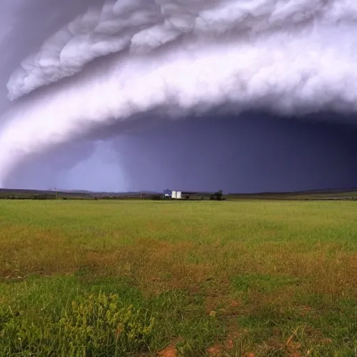 Prompt: beautiful landscape with a large tornado in the background