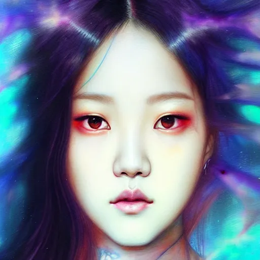 Prompt: jisoo of blackpink as an angel, hyperrealistic portrait, by karol bak and agnes cecile and artgerm, fantasy art, photo realistic, dynamic lighting, artstation, poster, volumetric lighting, very detailed face, 8 k, award winning