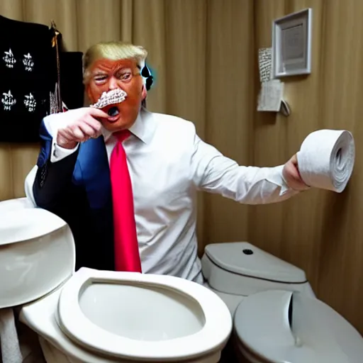 Prompt: donald trump eating toilet paper