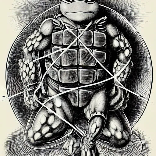 Image similar to teenage mutant ninja turtle anatomy by ernst haeckel, masterpiece, vivid, very detailed