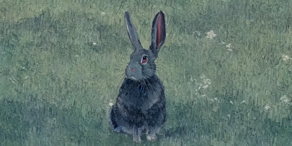 Prompt: a rabbit in the movie loving vincent, screenshot
