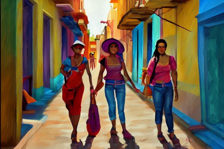 Prompt: concept art, painting of two cuban women in havana, digital anime art, good lighting,