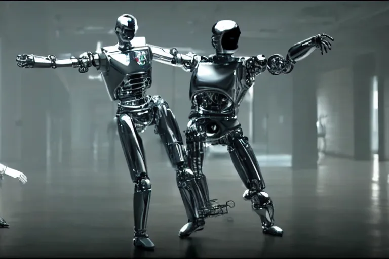 Image similar to Robot, cyborg Michael Jackson dancing ultra realistic, 4K, movie still, UHD, sharp, cinematic